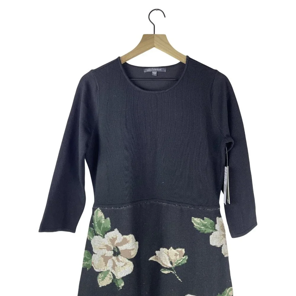 Julia Jordan Floral Sweater Dress Midi Women's Large Fit & Flare A-Line NWT - Picture 2 of 10